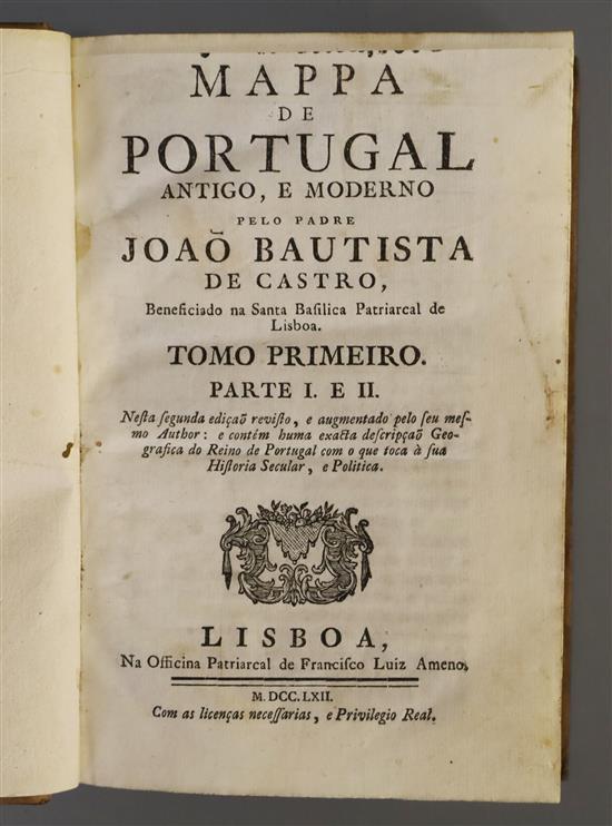 Bautista de Castro, Jao - Mappa de Portugal antigo, a moderno, 5 parts in 3 vols, 8vo, burred calf, with one